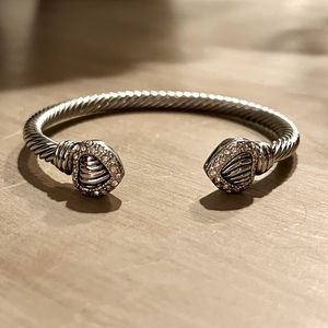 Twisted cable rope silver bracelet with hearts